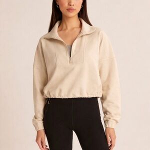 Abercrombie & Fitch SoftAF Cinched Bungee Half-Zip Pullover Sweatshirt XS Cream